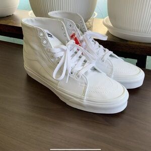 Vans White High-Top Sneakers with Textured Canvas and White Laces